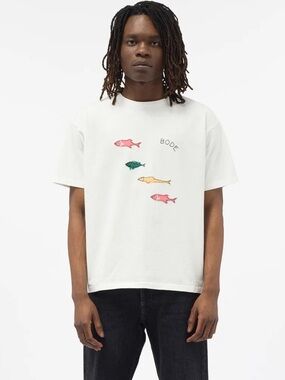 Bode White Short Sleeve Fish Graphic Tee